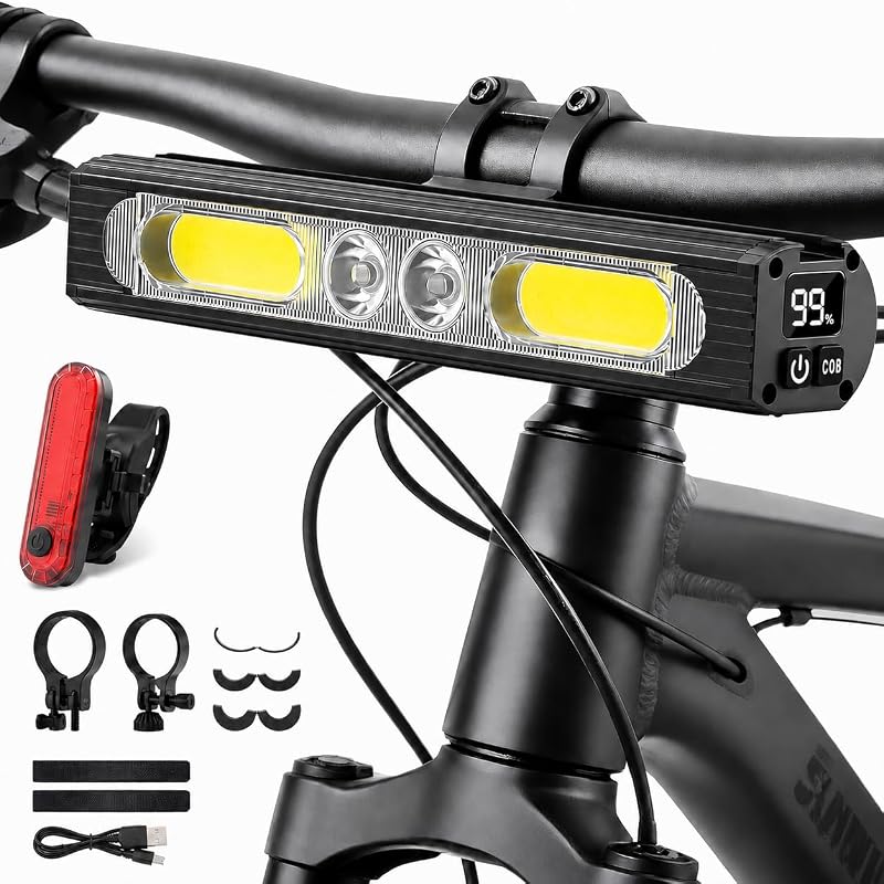1200 lumen USB-C rechargeable bike lights with OLED display
