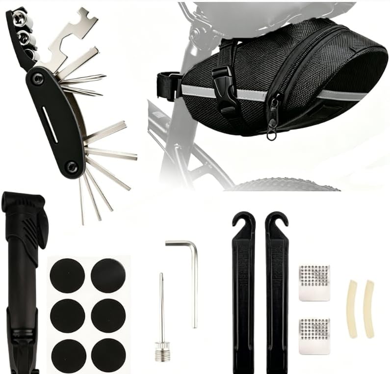 Waterproof Reflective Bike Seat Bag with Mini Pump, Tire Patches, and Wrenches