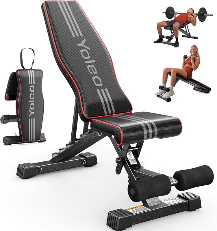 YOLEO Adjustable Weight Bench, ASTM-Certified 827LBS Capacity