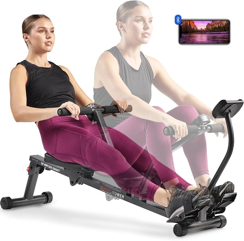 Sunny Health & Fitness Compact Hydraulic Rower, 12-Level Resistance Full-Body Cardio Machine