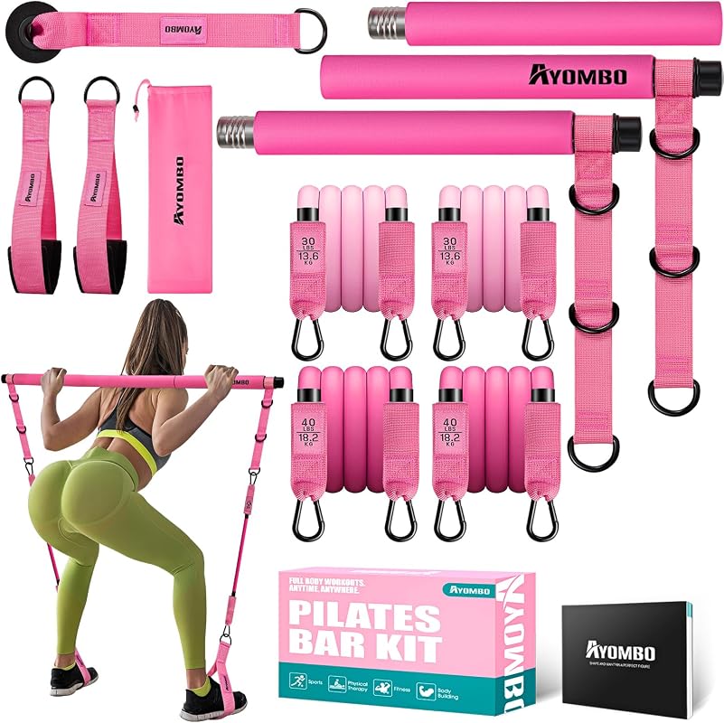 Pilates Bar Kit with Resistance Bands, Adjustable Full-Body Home Workout Equipment