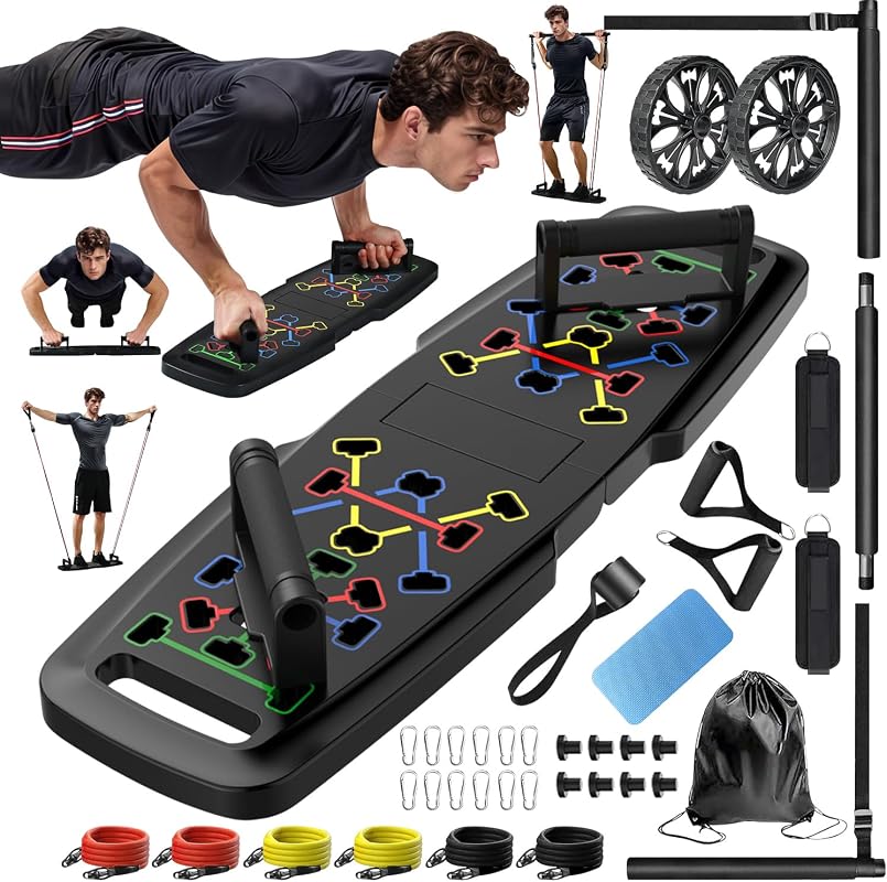 MQRW Push Up Board Home Gym with Pilates Bar, Bands, and Accessories