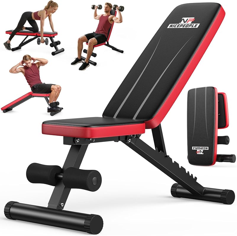 NICEPEOPLE Adjustable Weight Bench, 660LBS Foldable Bench with 8 Backrests