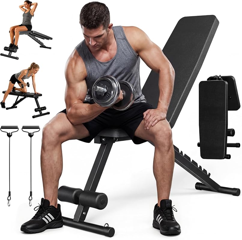 Adjustable Weight Bench for Home Gym, 600LBS Foldable Bench with 7 Backrest Positions