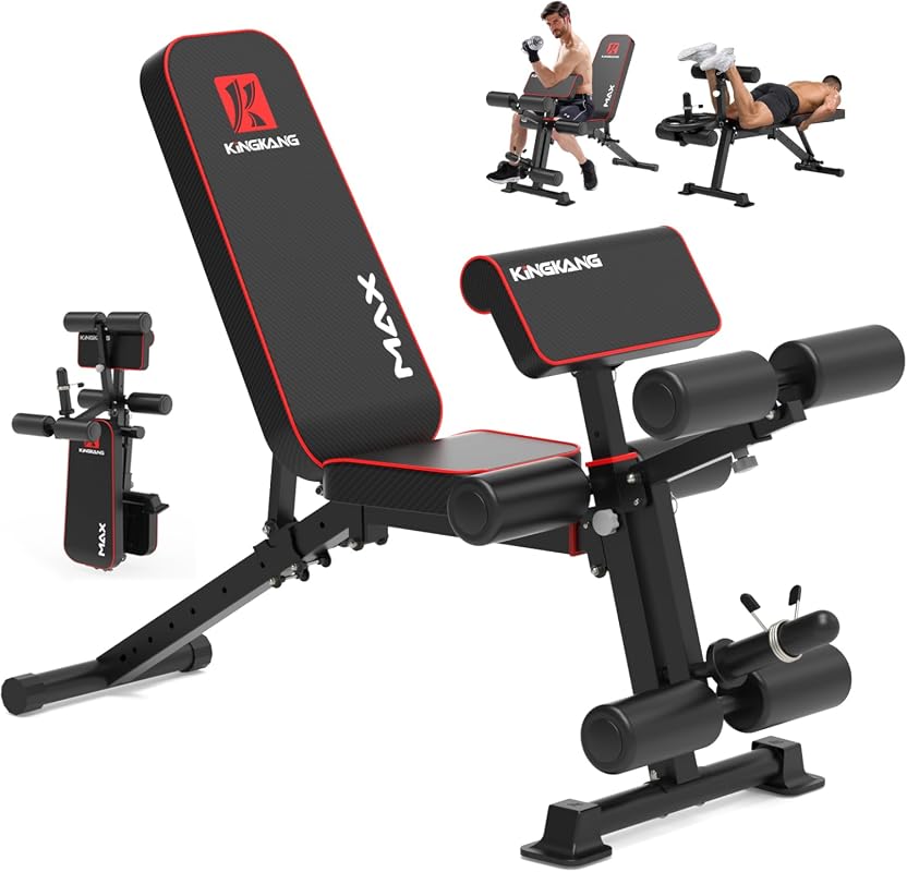 K KiNGKANG Foldable Weight Bench with Leg Curl, 1200 lb Heavy Duty Incline Decline Bench for Home Gym