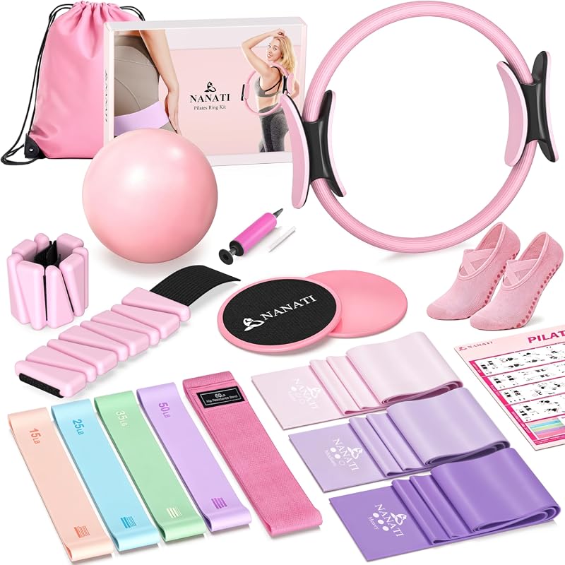 NANATI Pilates Kit with Ring, Ball, Bands, Weights, Sliders, and Grip Socks